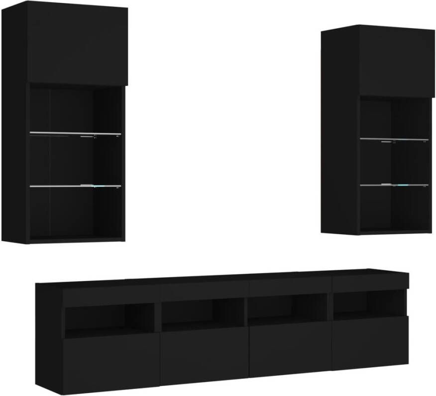 VidaXL -5-delige-Tv-wandmeubelset-met-LED-bewerkt-hout-zwart - Foto 3