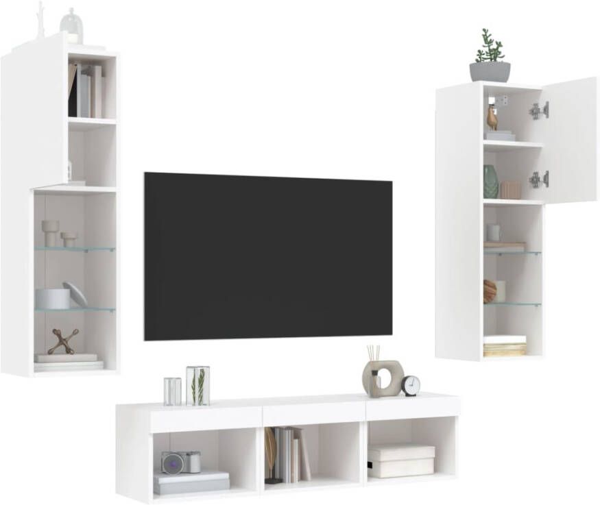 VidaXL -5-delige-Tv-wandmeubelset-met-LED-verlichting-bewerkt-hout-wit - Foto 4