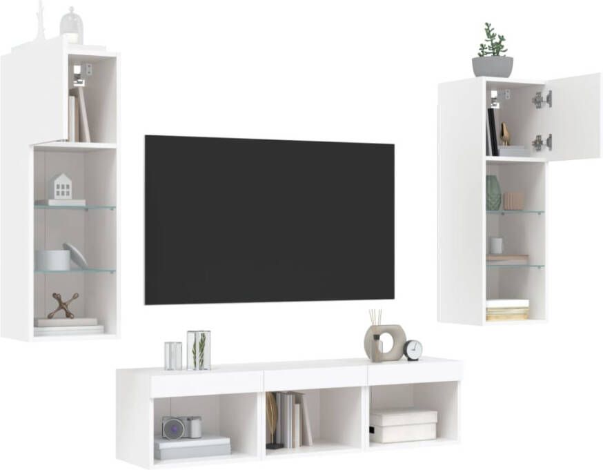 VidaXL -5-delige-Tv-wandmeubelset-met-LED-verlichting-bewerkt-hout-wit - Foto 4