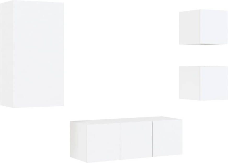 VidaXL -5-delige-Tv-wandmeubelset-met-LED-verlichting-bewerkt-hout-wit - Foto 3