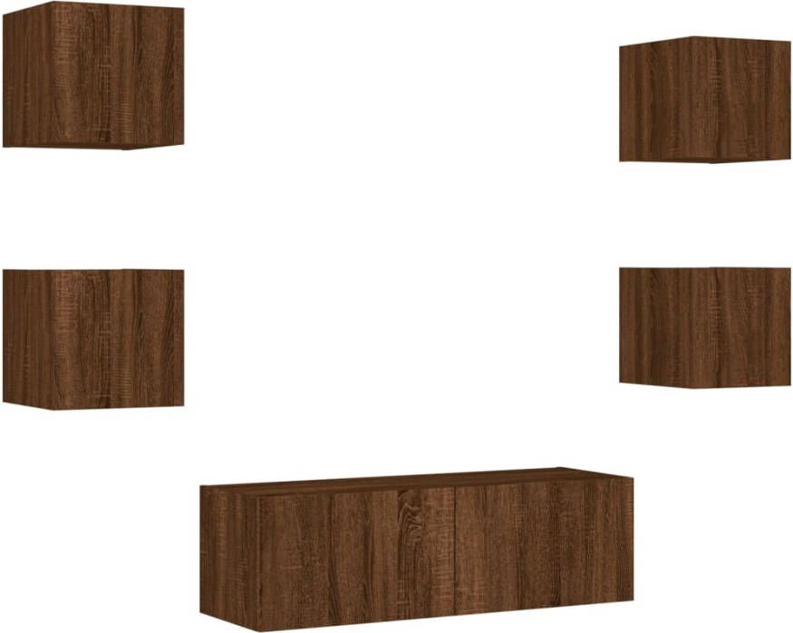 VidaXL -5-delige-tv-wandmeubelset-met-LED-verlichting-bruineikenkleurig - Foto 3