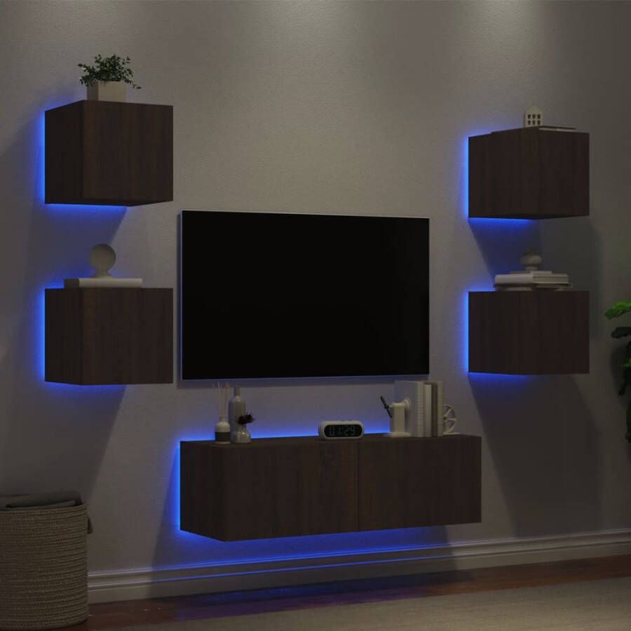 VidaXL -5-delige-tv-wandmeubelset-met-LED-verlichting-bruineikenkleurig