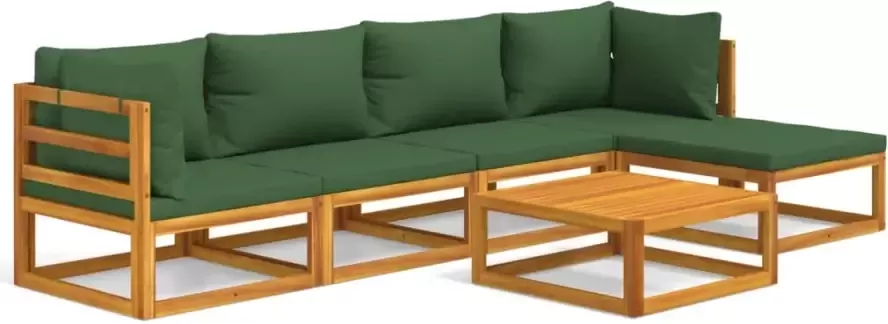 VIDAXL 6-delige Loungeset met groene kussens massief hout - Foto 2
