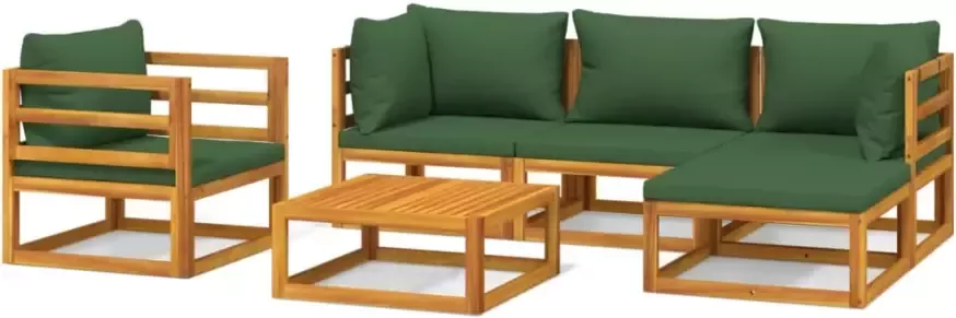 VIDAXL 6-delige Loungeset met groene kussens massief hout - Foto 2