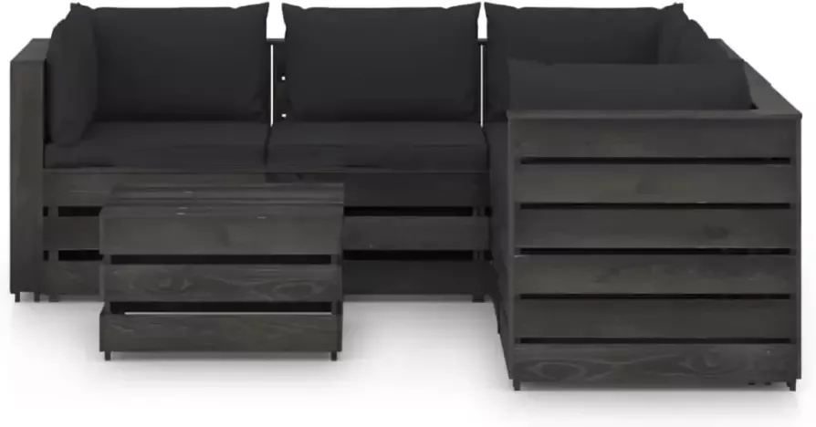 VIDAXL 6-delige Loungeset met kussens grijs geïmpregneerd hout - Foto 3