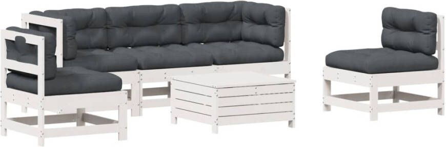 VIDAXL 6-delige Loungeset met kussens massief grenenhout wit - Foto 3