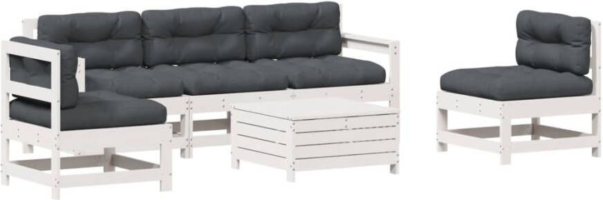 VIDAXL 6-delige Loungeset met kussens massief grenenhout wit - Foto 2