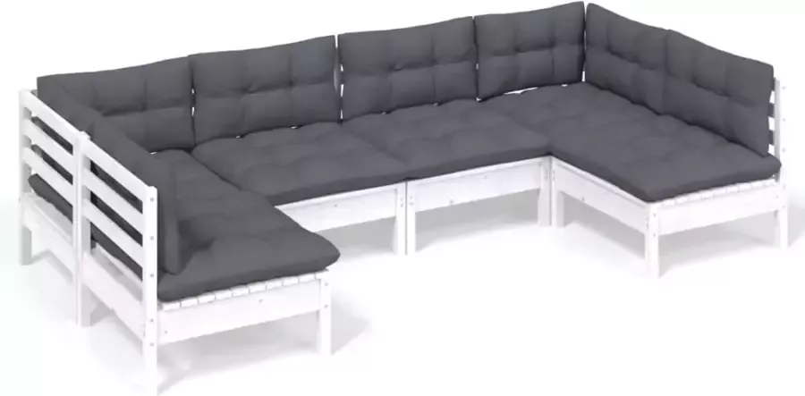 VIDAXL 6-delige Loungeset met kussens massief grenenhout wit - Foto 2