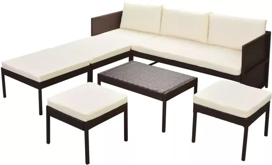 VIDAXL 6-delige Loungeset met kussens poly rattan bruin