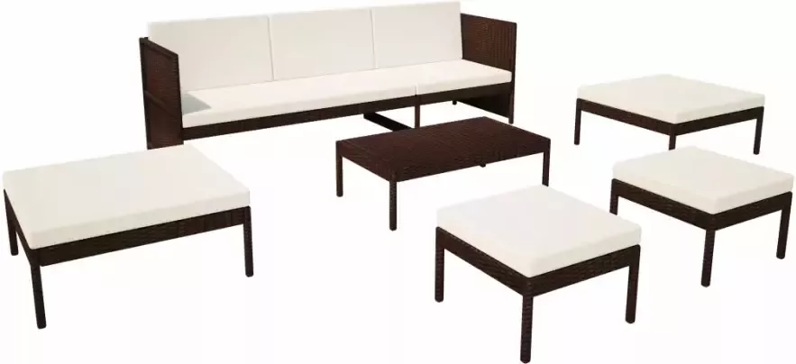 VIDAXL 6-delige Loungeset met kussens poly rattan bruin - Foto 3