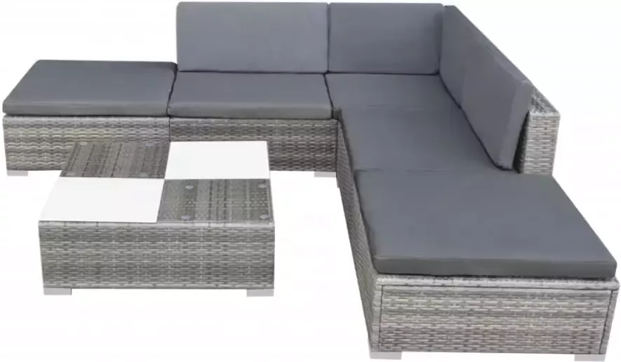 VIDAXL 6-delige Loungeset met kussens poly rattan grijs - Foto 2