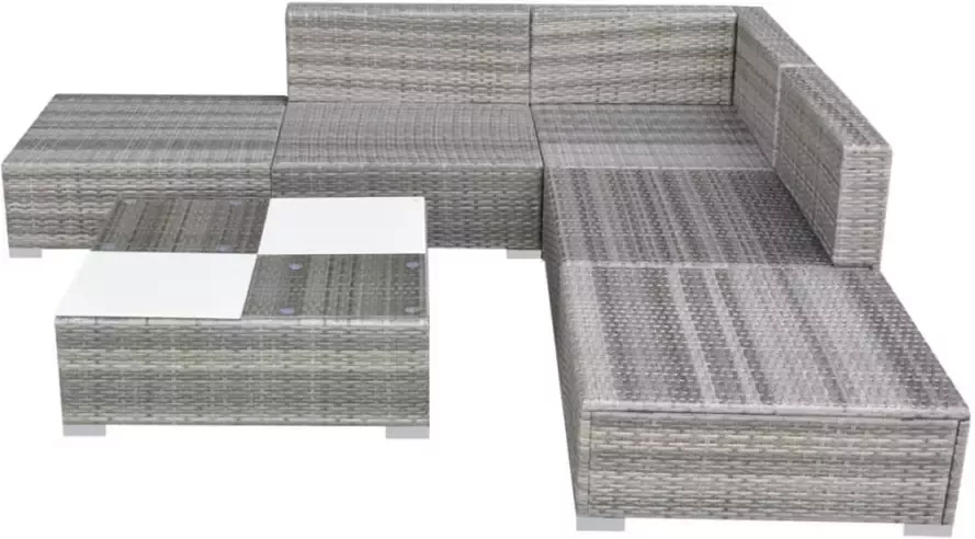 VIDAXL 6-delige Loungeset met kussens poly rattan grijs - Foto 3