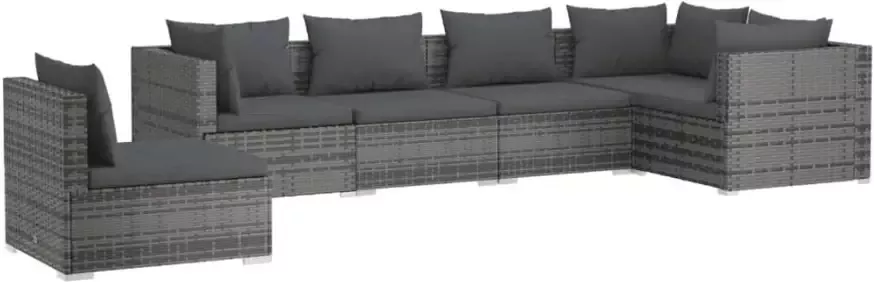 VidaXL 6-delige Loungeset met kussens poly rattan grijs - Foto 3