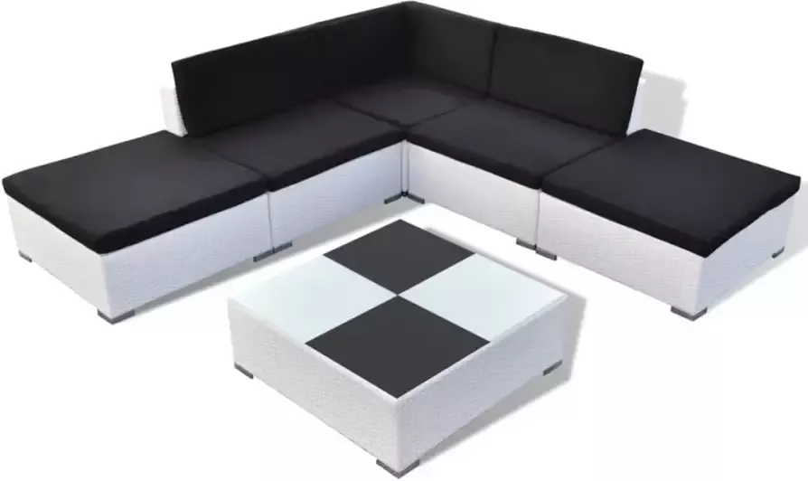 VIDAXL 6-delige Loungeset met kussens poly rattan wit - Foto 2