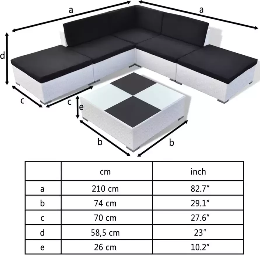 VIDAXL 6-delige Loungeset met kussens poly rattan wit