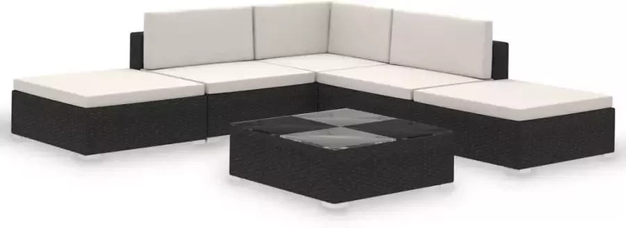 VIDAXL 6-delige Loungeset met kussens poly rattan zwart - Foto 3