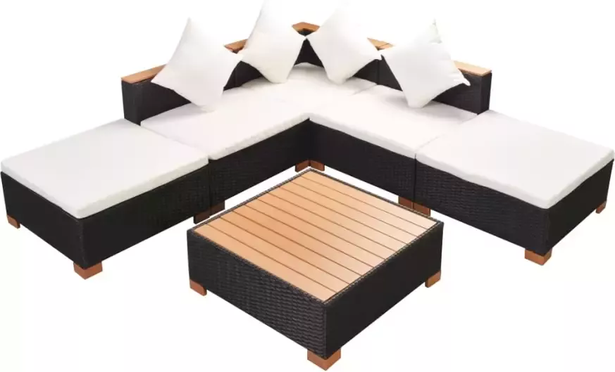 VIDAXL 6-delige Loungeset met kussens poly rattan zwart - Foto 2