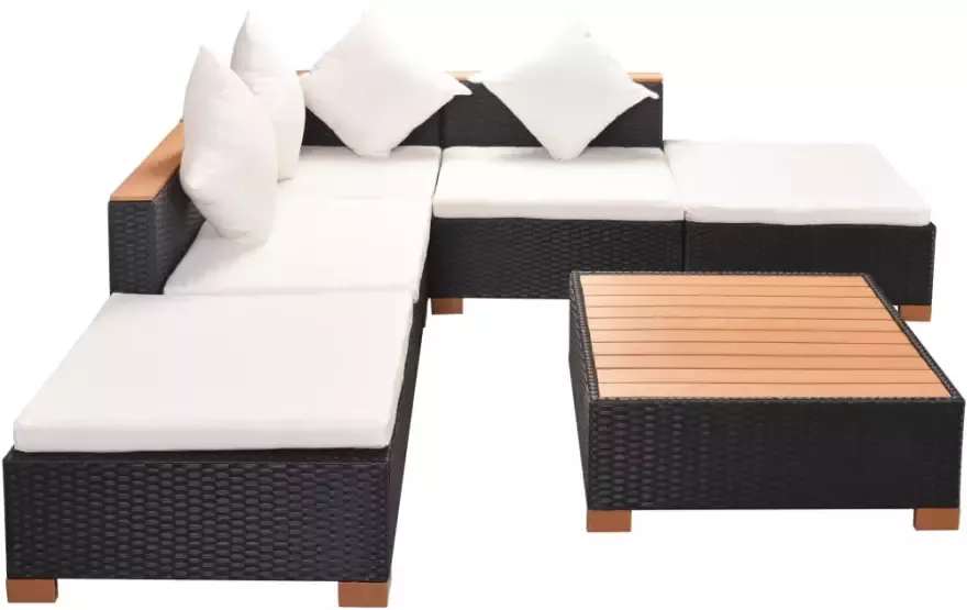 VIDAXL 6-delige Loungeset met kussens poly rattan zwart