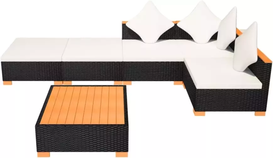 VIDAXL 6-delige Loungeset met kussens poly rattan zwart - Foto 3