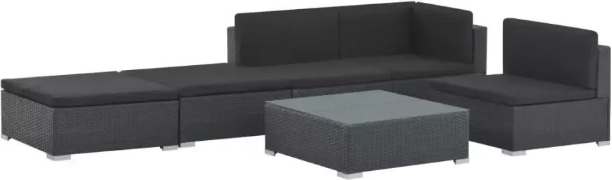 VIDAXL 6-delige Loungeset met kussens poly rattan zwart - Foto 3