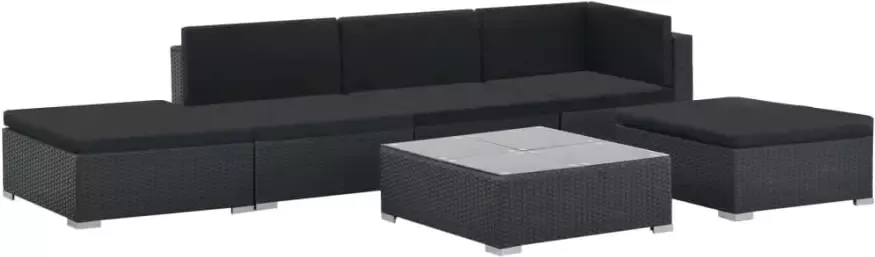 VIDAXL 6-delige Loungeset met kussens poly rattan zwart - Foto 2