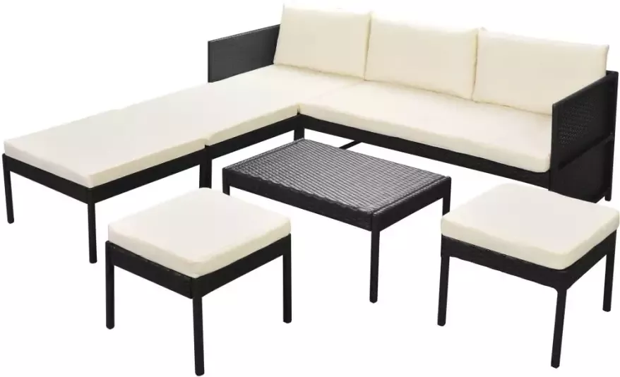 VIDAXL 6-delige Loungeset met kussens poly rattan zwart