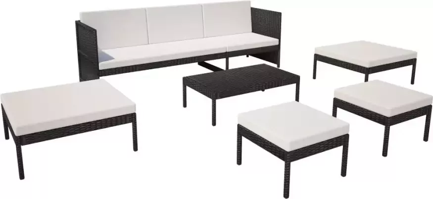 VIDAXL 6-delige Loungeset met kussens poly rattan zwart - Foto 3