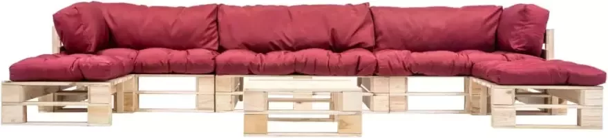 VIDAXL 6-delige Loungeset pallet met rode kussens hout - Foto 2