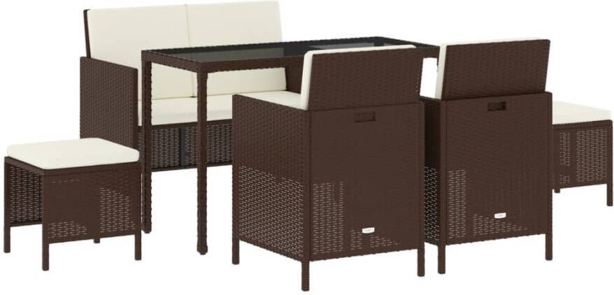 VIDAXL 6-delige Tuinset met kussens poly rattan bruin - Foto 3