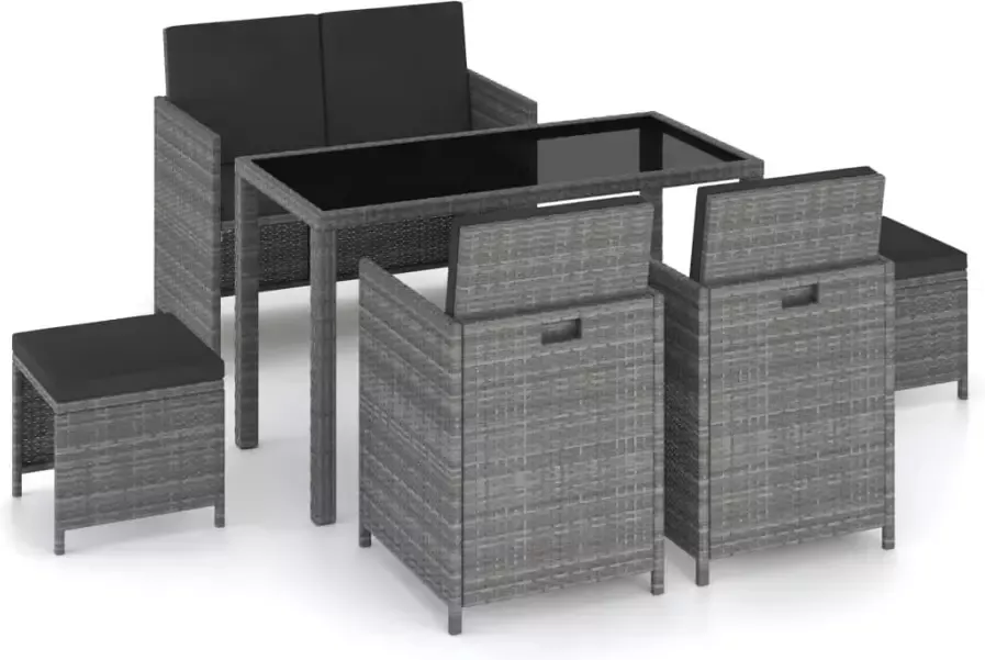 VidaXL 6-delige Tuinset met kussens poly rattan grijs - Foto 3