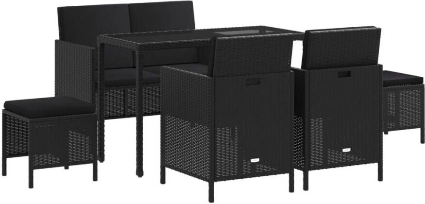 VIDAXL 6-delige Tuinset met kussens poly rattan zwart - Foto 3