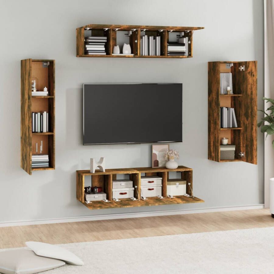 VidaXL -6-delige-Tv-meubelset-bewerkt-hout-gerookt-eikenkleurig - Foto 1