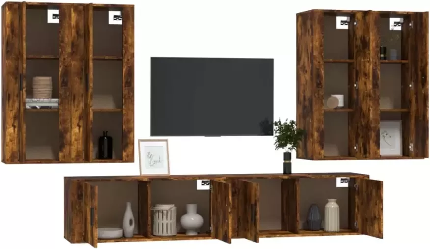 VidaXL -6-delige-Tv-meubelset-bewerkt-hout-gerookt-eikenkleurig - Foto 5