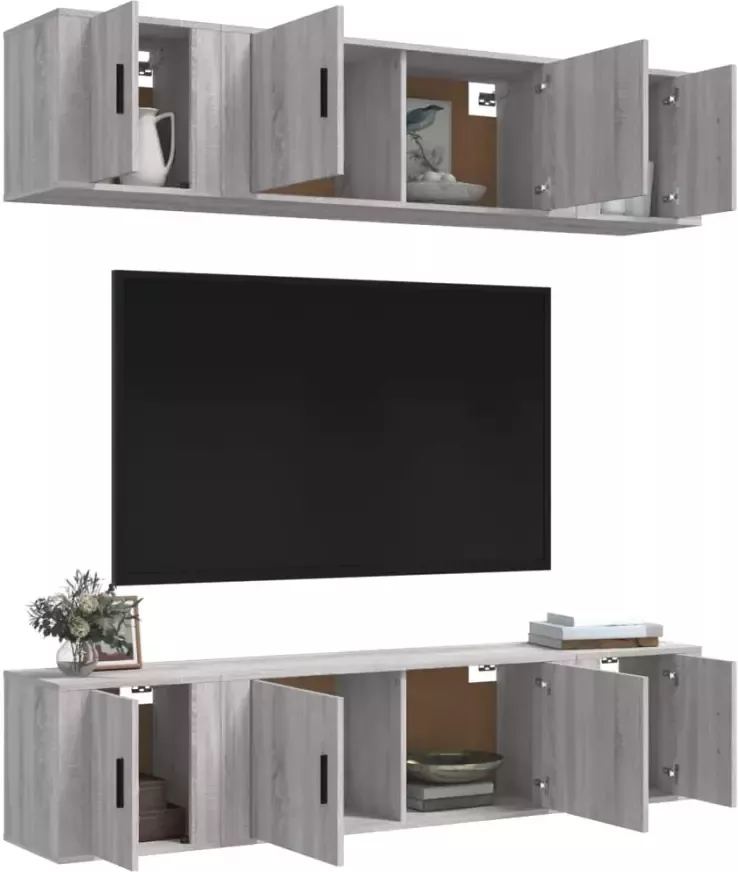VidaXL -6-delige-Tv-meubelset-bewerkt-hout-grijs-sonoma-eikenkleurig - Foto 4