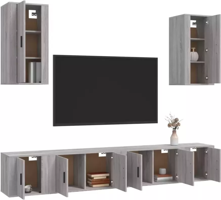 VidaXL -6-delige-Tv-meubelset-bewerkt-hout-grijs-sonoma-eikenkleurig - Foto 4