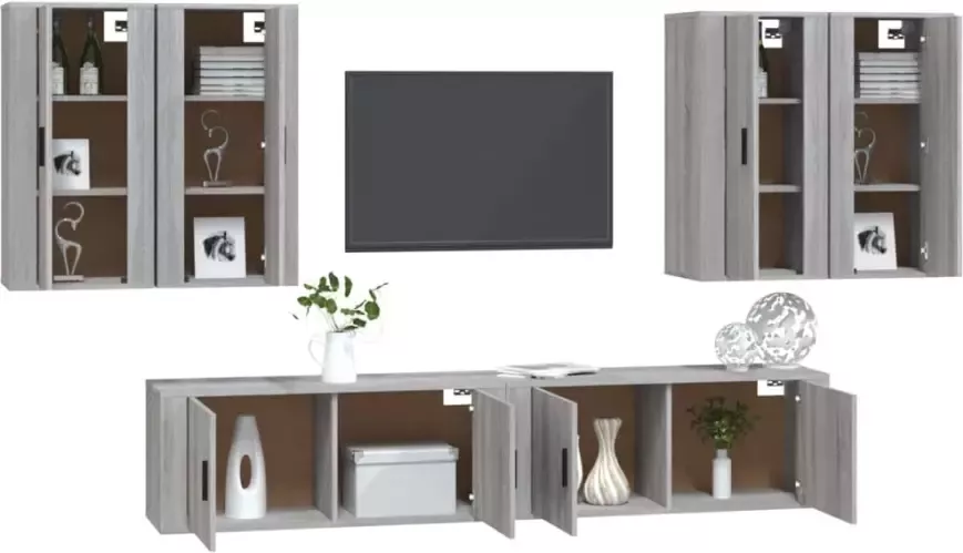 VidaXL -6-delige-Tv-meubelset-bewerkt-hout-grijs-sonoma-eikenkleurig - Foto 4
