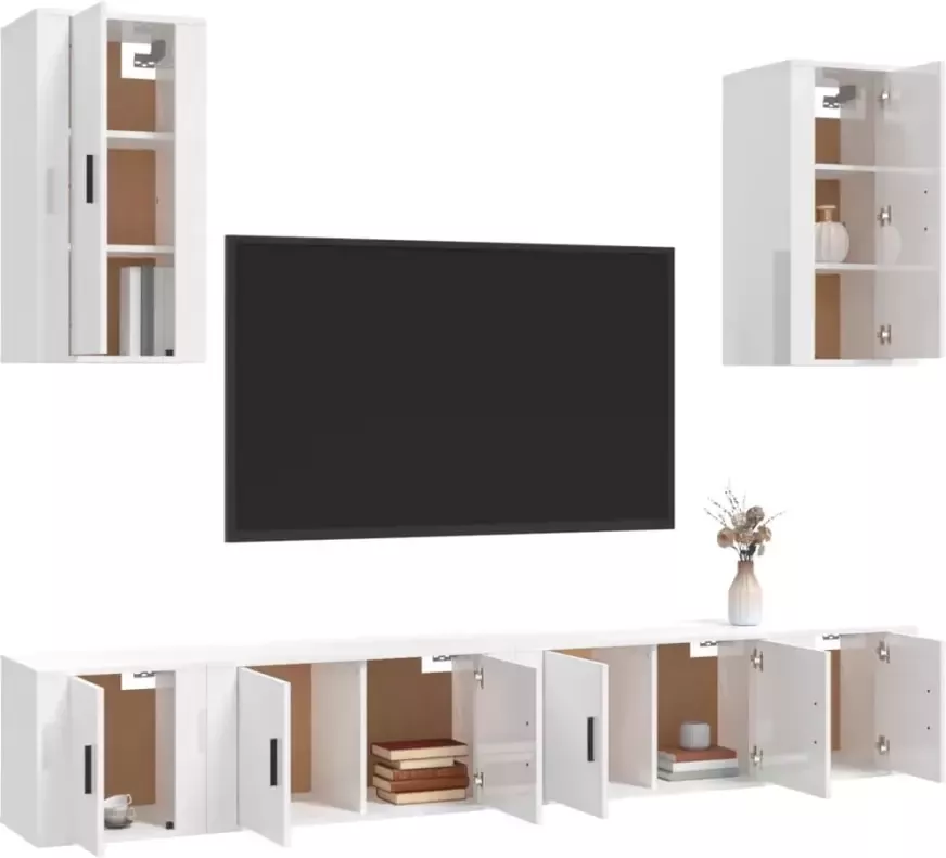 VidaXL -6-delige-Tv-meubelset-bewerkt-hout-hoogglans-wit - Foto 4