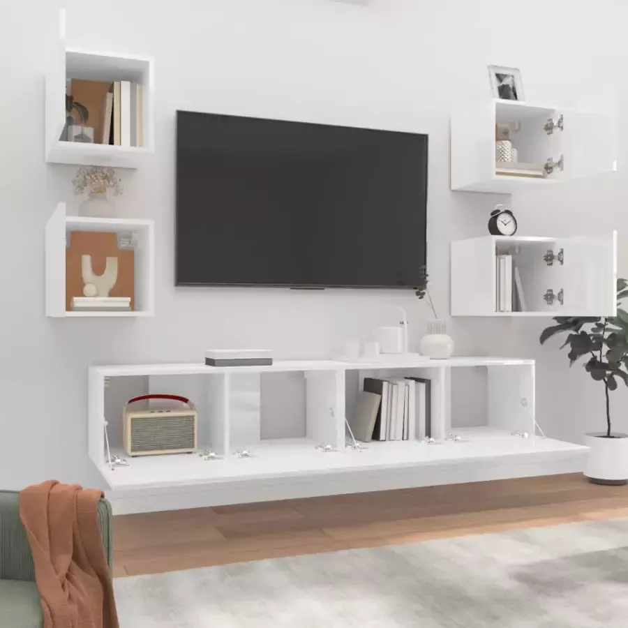 VidaXL -6-delige-Tv-meubelset-bewerkt-hout-hoogglans-wit - Foto 1