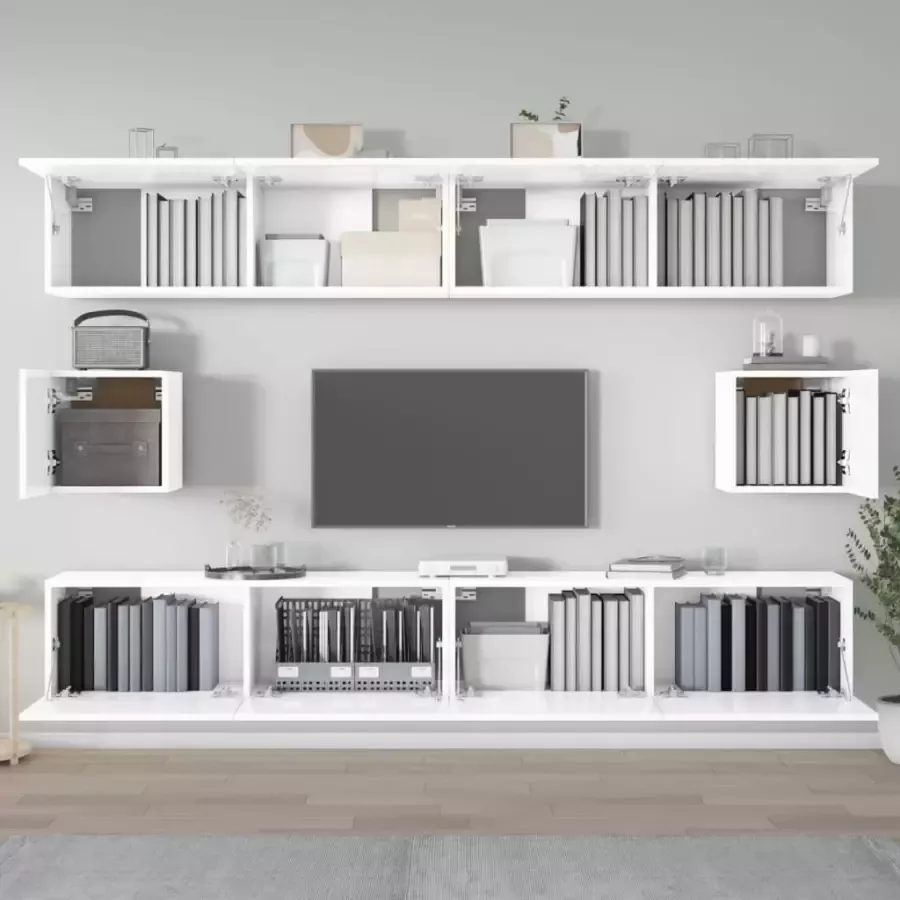 VidaXL -6-delige-Tv-meubelset-bewerkt-hout-hoogglans-wit - Foto 2