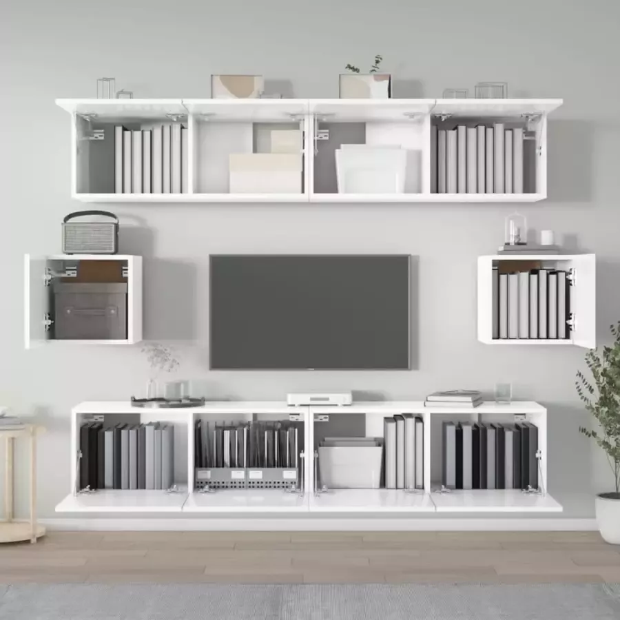 VidaXL -6-delige-Tv-meubelset-bewerkt-hout-hoogglans-wit - Foto 1