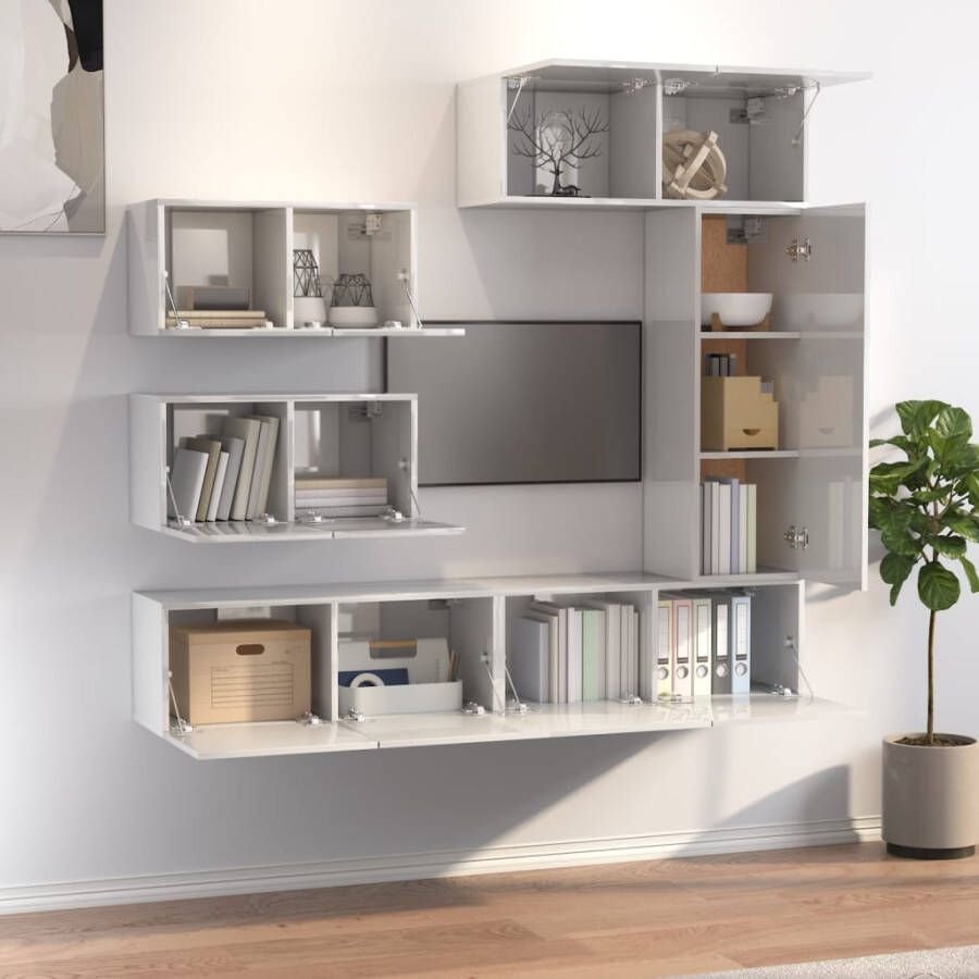 VidaXL -6-delige-Tv-meubelset-bewerkt-hout-hoogglans-wit - Foto 1
