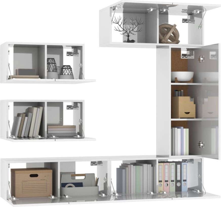 VidaXL -6-delige-Tv-meubelset-bewerkt-hout-hoogglans-wit - Foto 4