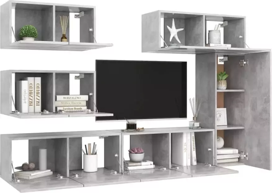 VidaXL 6-delige Tv-meubelset bewerkt hout betongrijs - Foto 4