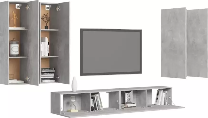 VidaXL 6-delige Tv-meubelset bewerkt hout betongrijs - Foto 4