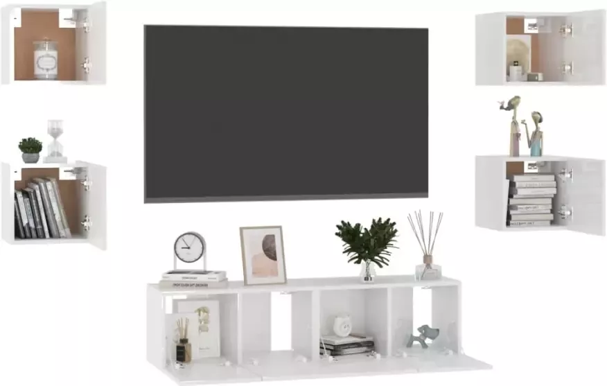 VidaXL -6-delige-Tv-meubelset-spaanplaat-hoogglans-wit