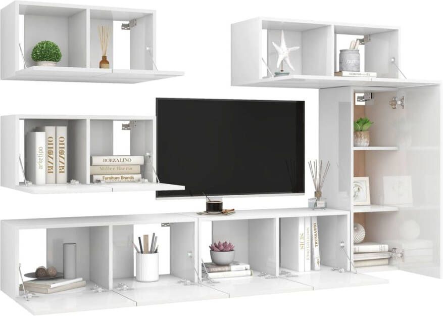 VIDAXL 6-delige Tv-meubelset bewerkt hout hoogglans wit - Foto 2
