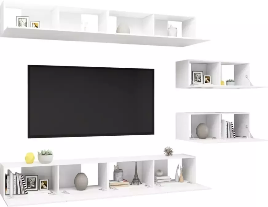 VidaXL 6-delige Tv-meubelset bewerkt hout wit