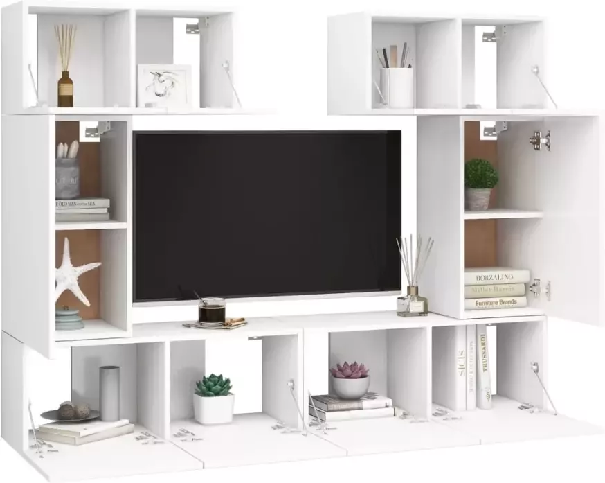 VIDAXL 6-delige Tv-meubelset spaanplaat wit