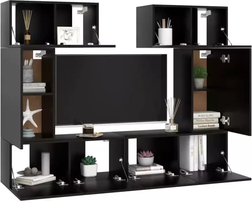VIDAXL 6-delige Tv-meubelset spaanplaat zwart