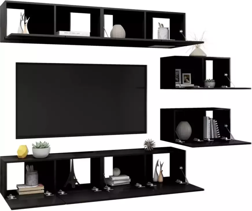 VIDAXL 6-delige Tv-meubelset bewerkt hout zwart - Foto 1